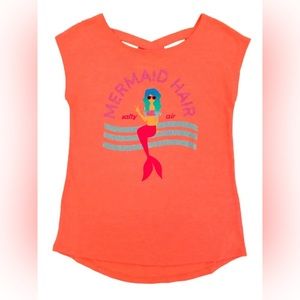 Girls Coral Orange Glitter Mermaid Hair Salty Air T-Shirt Tee Shirt Top sz xl